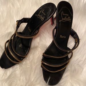 Rare Christian Louboutin Unzipped mules. Brown leather. Size 91/2.